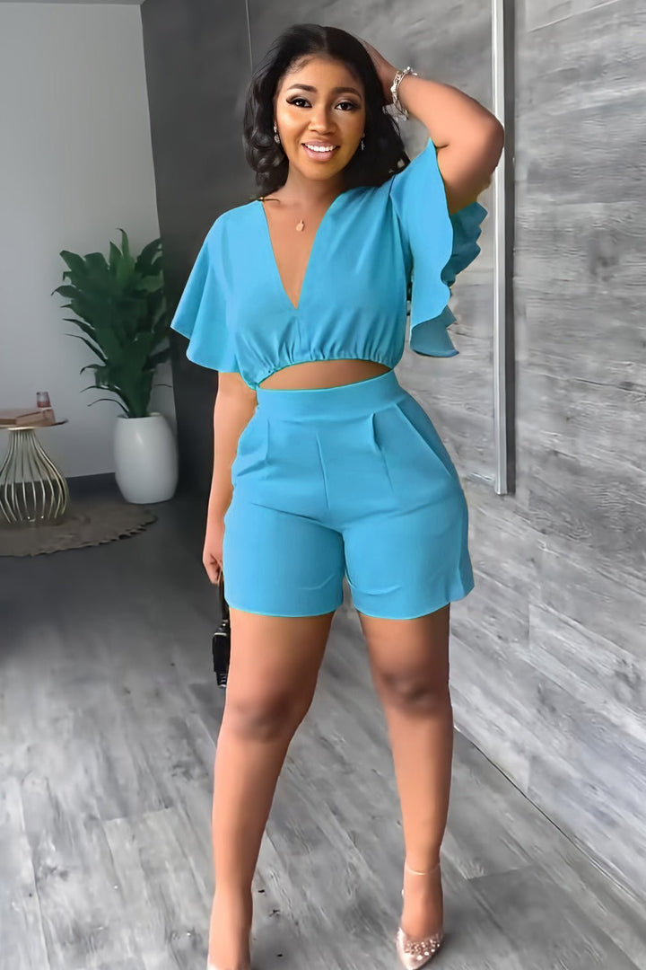 Trendy summer two-piece set with pleated design – Marlene-Blue-S-The Livary
