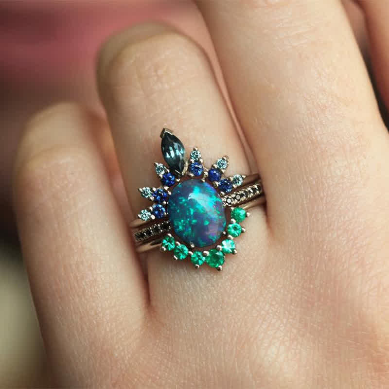 Sapphire and Opal 3-piece Ring Set - Isabella-2.01 in-The Livary