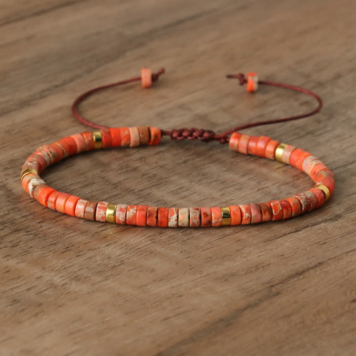 Braided Bracelet with 2.4 mm Natural Stone Rollers - Seraphina-Orange emperor stone-The Livary
