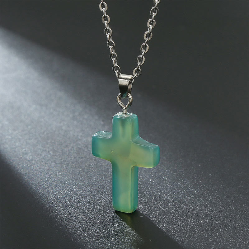 Necklace with Cross of Natural Gemstones - Seraphina-Green aventurine-The Livary