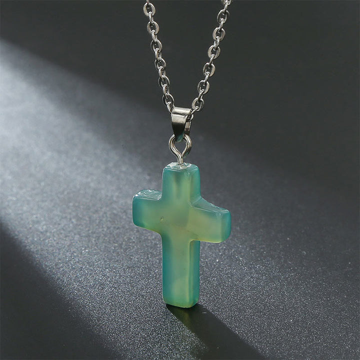 Necklace with Cross of Natural Gemstones - Seraphina-Green aventurine-The Livary