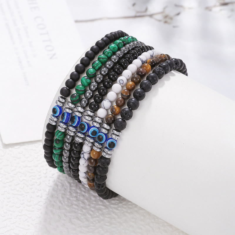 Men's 4mm Natural Stone Evil Eye Bead Bracelet - Thor-Black onyx-The Livary