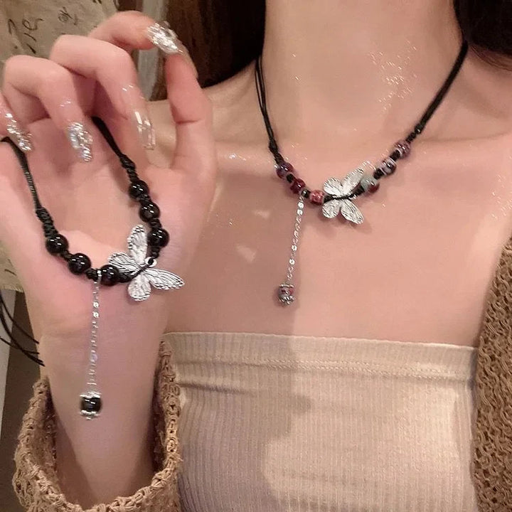 Butterfly and Pearl Necklace - Aurora-Colored-The Livary