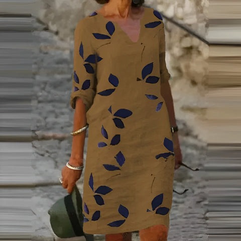 Trendy Summer Dress with Leaf Print – Liora-Brown-S-The Livary