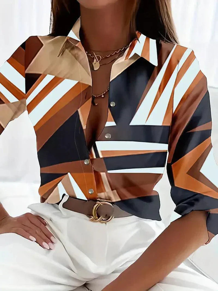 Trendy women's blouse with abstract pattern and button placket – Marlene-Yellow-XS-The Livary