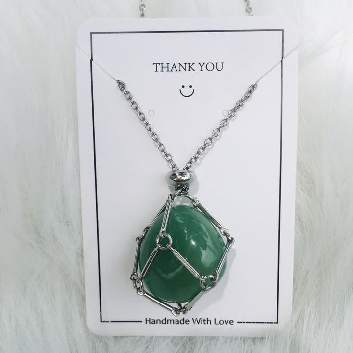 Small Natural Crystal Stone Bracelet Necklace - Iris-Green Aventurine-Silver-The Livary