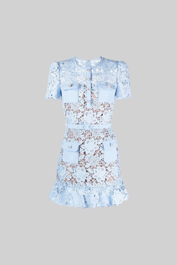 Embroidered summer mini dress with waist belt – Alina-S-The Livary
