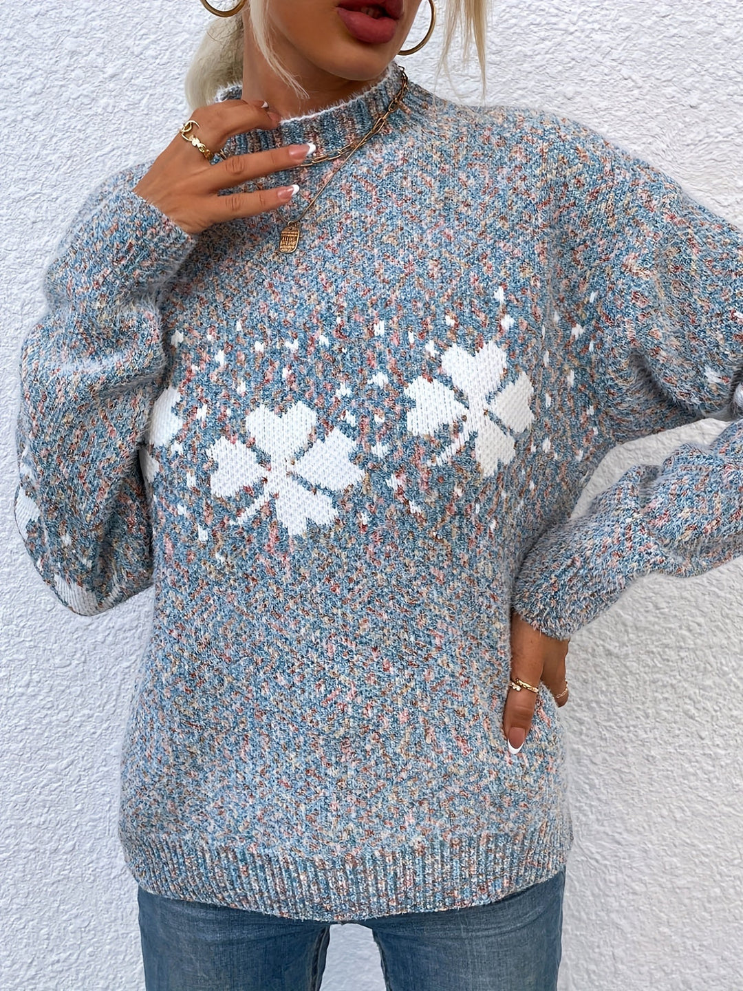 Sweater with Four-leaf Clover Pattern - Maeve-Pink-S-The Livary