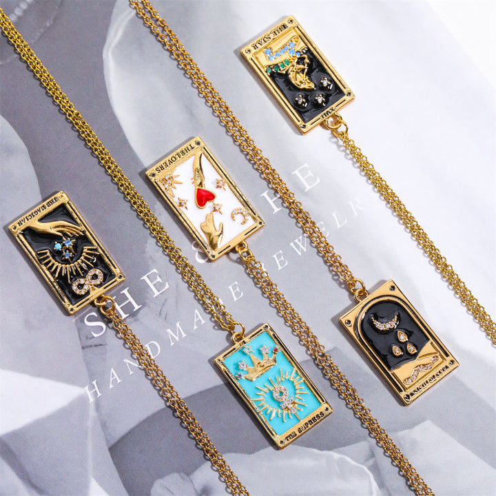 Zirconia Gold-Plated Tarot Drop Pendant Necklace - Amara-The Empress-The Livary