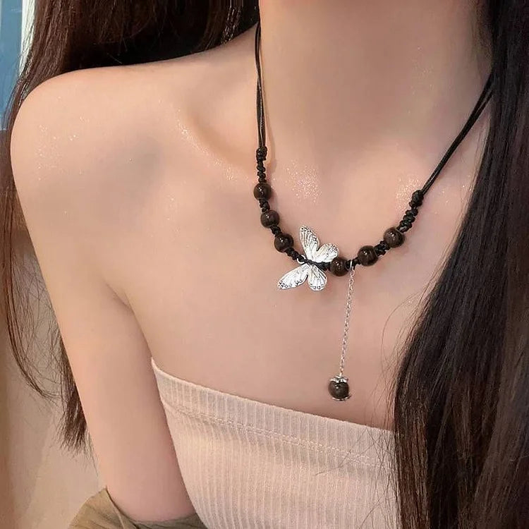 Butterfly and Pearl Necklace - Aurora-Colored-The Livary