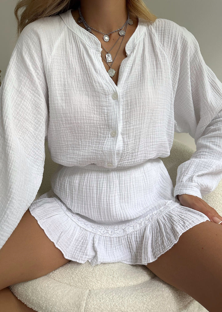 Light cotton set with blouse & ruffled shorts – Leora-The Livary