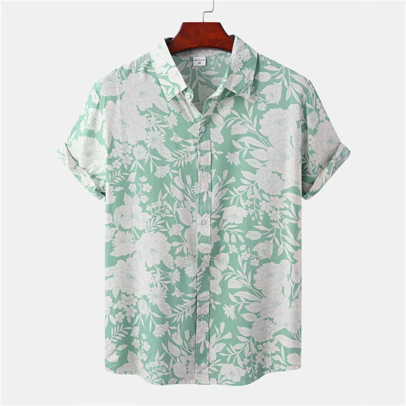 Light & Stylish Tropical Shirt with Floral Pattern for Men – Mateo-Green-White-S-The Livary