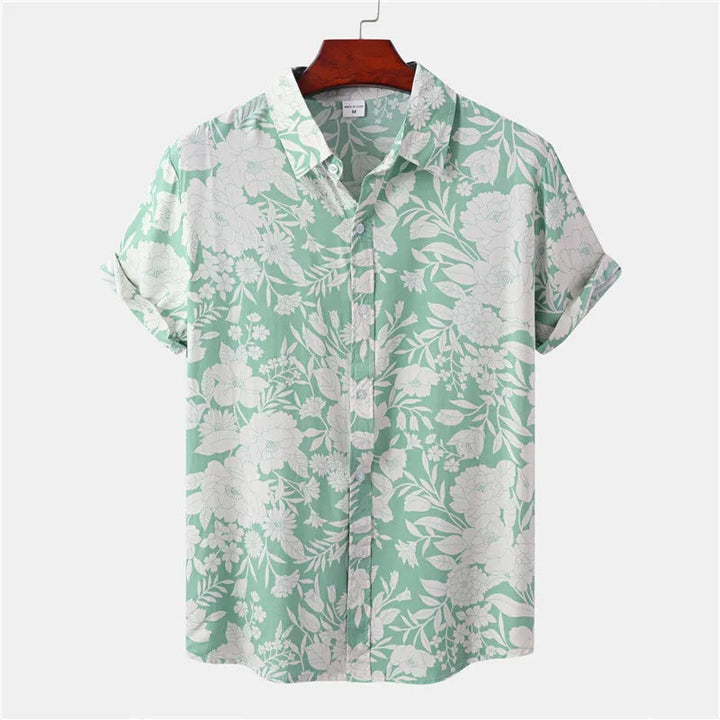 Light & Stylish Tropical Shirt with Floral Pattern for Men – Mateo-Green-White-S-The Livary