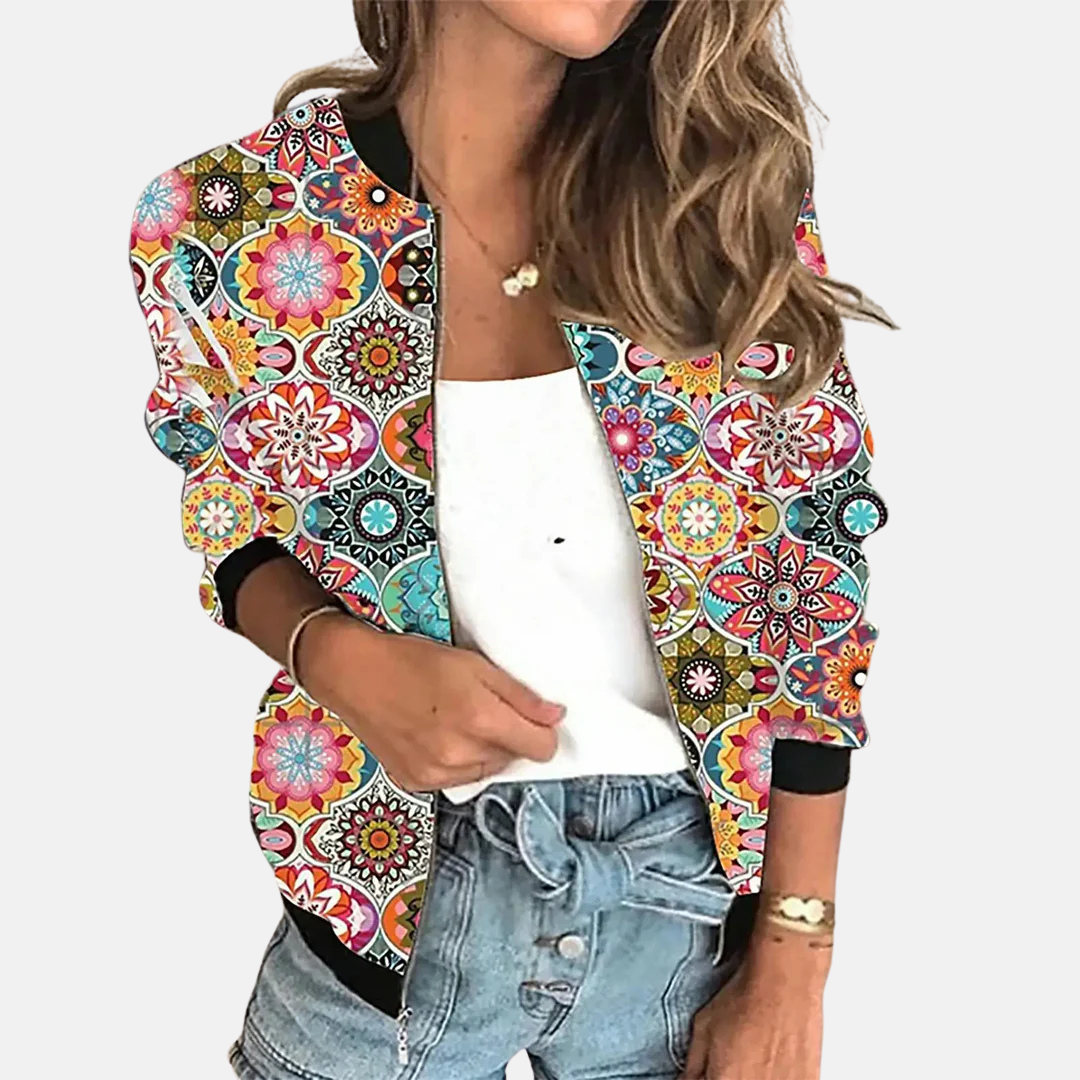 Ladies Retro Bomber Jacket with Print – Zoë-B-XS-The Livary