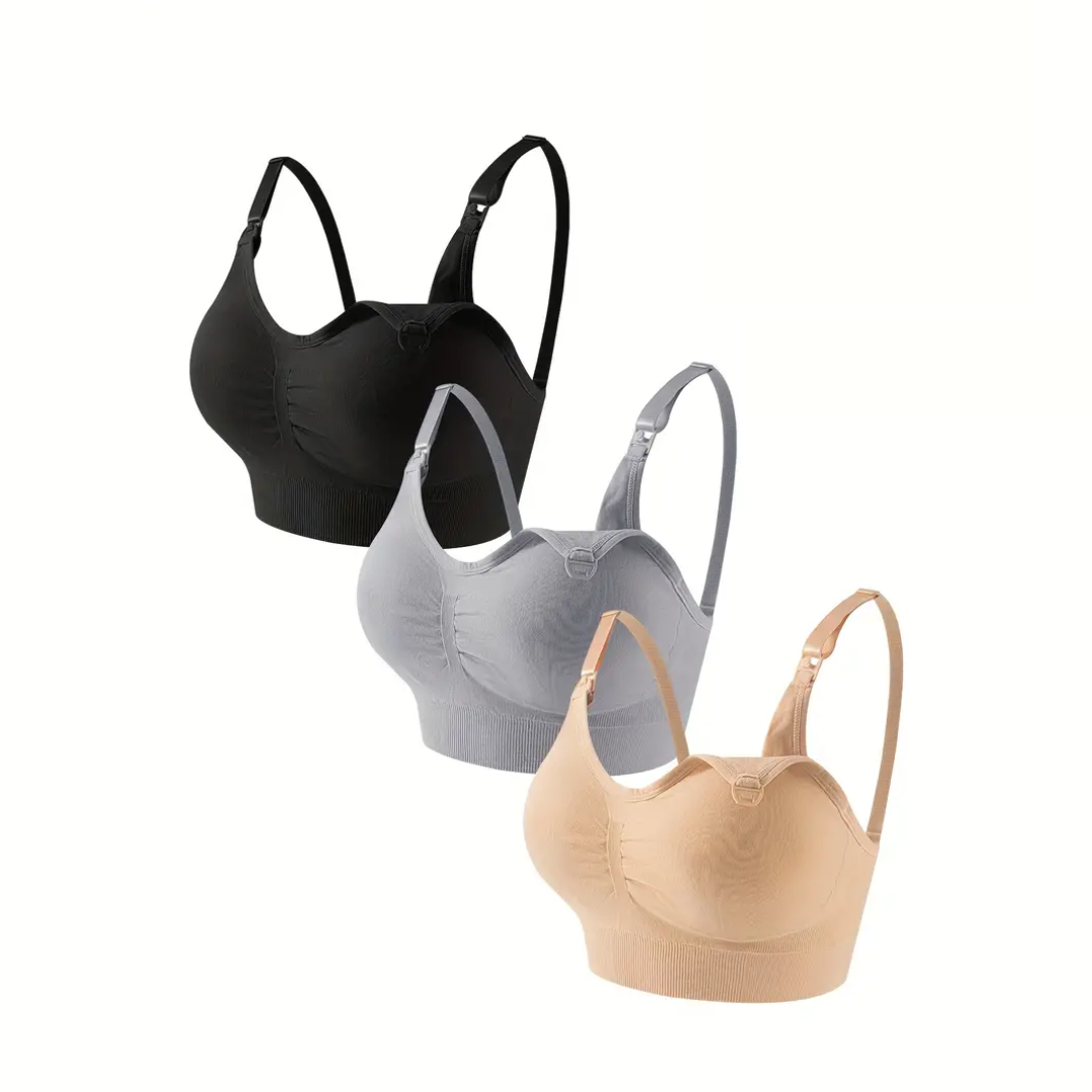 Comfortable Nursing Bra (Set of 3) – NurtureFit-Black Grey Beige-M-The Livary