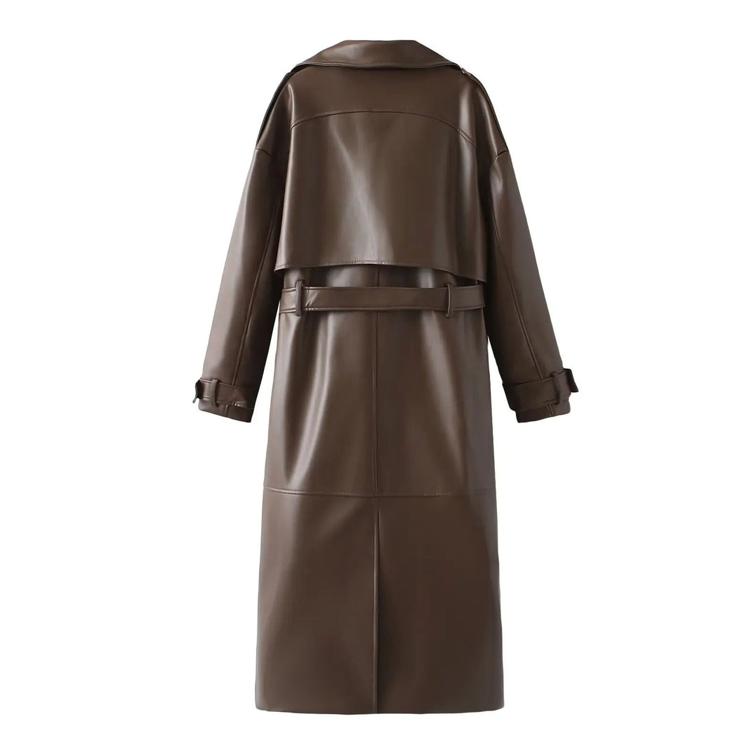 Stylish Vegan Leather Women's Jacket - Viviette-Brown-S-The Livary