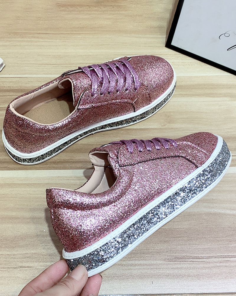 Stylish Platform Glitter Ladies Sneakers - Sienna-Silver-2.5-The Livary