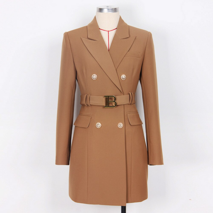 Stylish Plain Blazer Dress - Celeste-Brown-S-The Livary