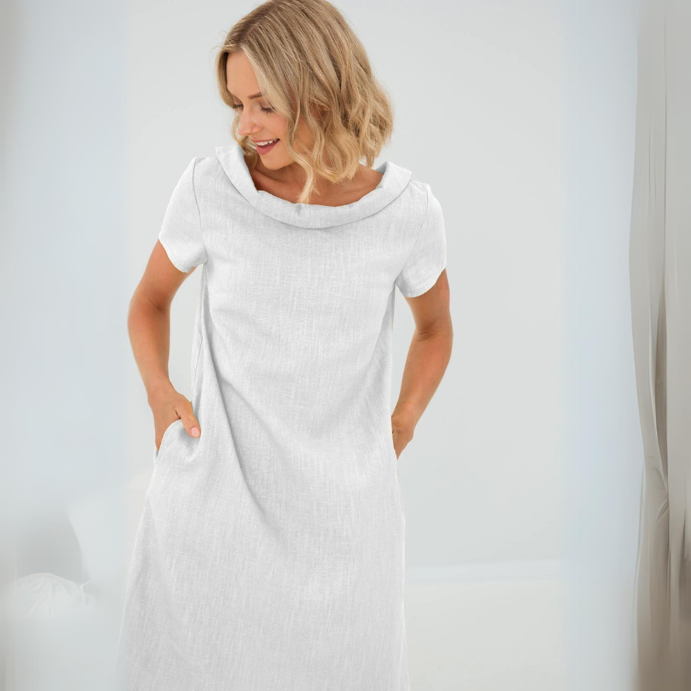 Stylish ladies' summer dress made from a linen-cotton blend - LinaLuft-Yellow-XS-The Livary