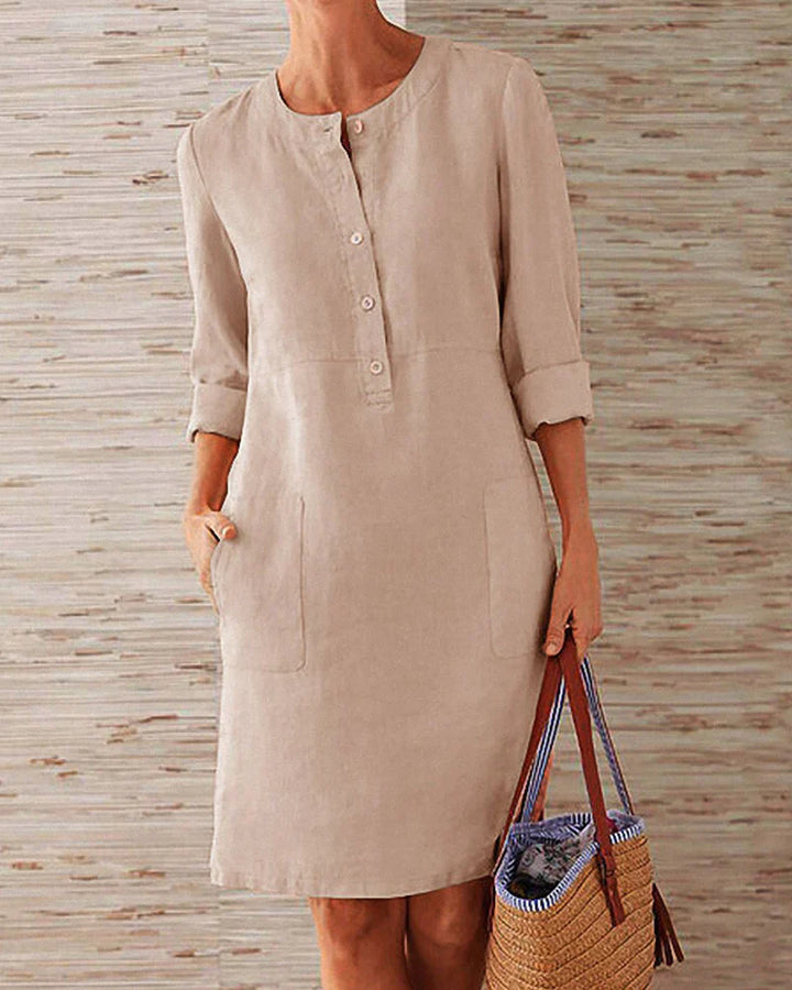 Elegant summer dress with button placket – Allegra-Khaki-S-The Livary