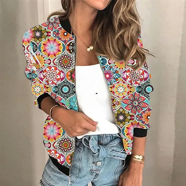 Trendy Printed Ladies Zipper Jacket - Faye-Multicoloured-S-The Livary