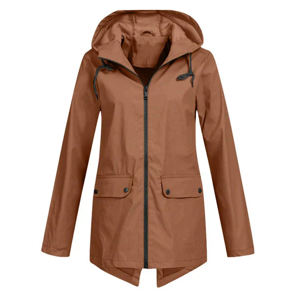 Trendy Women's Rain Jacket with Hood - Liora-Coffee-S-The Livary