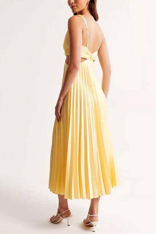 Elegant Pleated Dress with Figure-Flattering Fit – Emilie-Yellow-S-The Livary