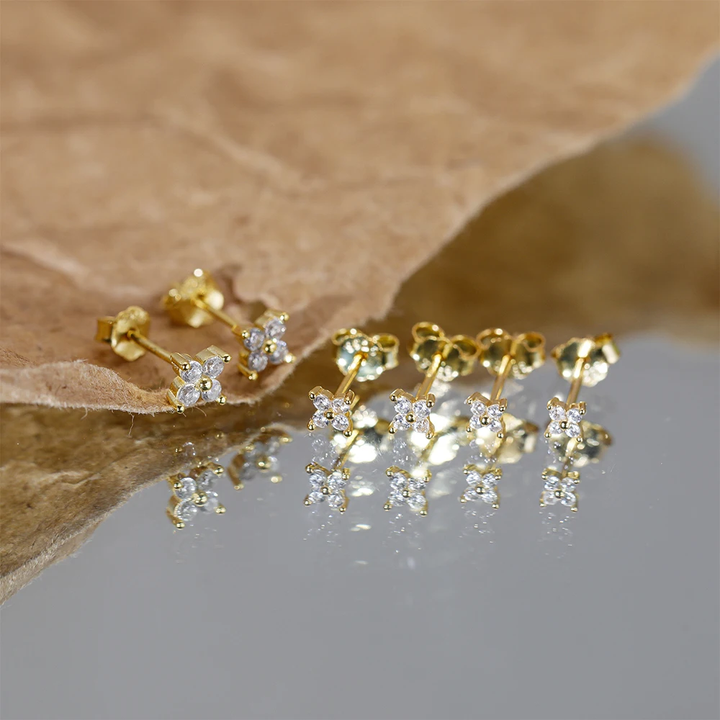 Delicate Flower Ear Studs - Sophie-Gold-Set of 3 pairs-The Livary