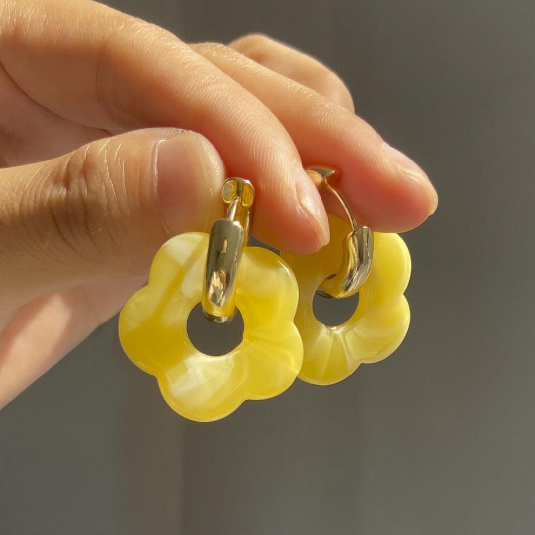 Gold Plated Flower Earrings - Valeria-Yellow-The Livary