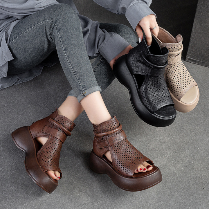 Orthopaedic leather sandals for women with shock-absorbing sole – Meike-Brown-2.5-The Livary