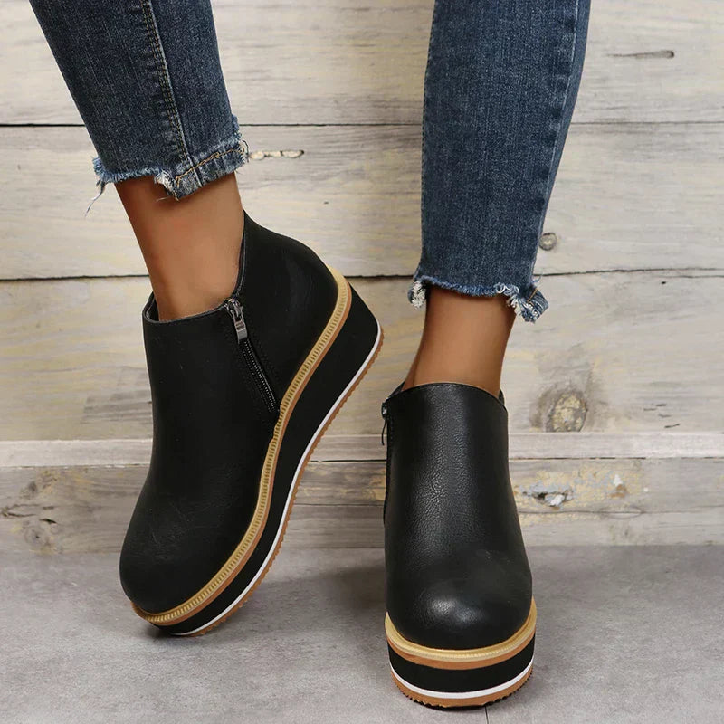 Trendy Ladies Ankle Boots with Zip and Platform - Alessia-Black-4.5-The Livary
