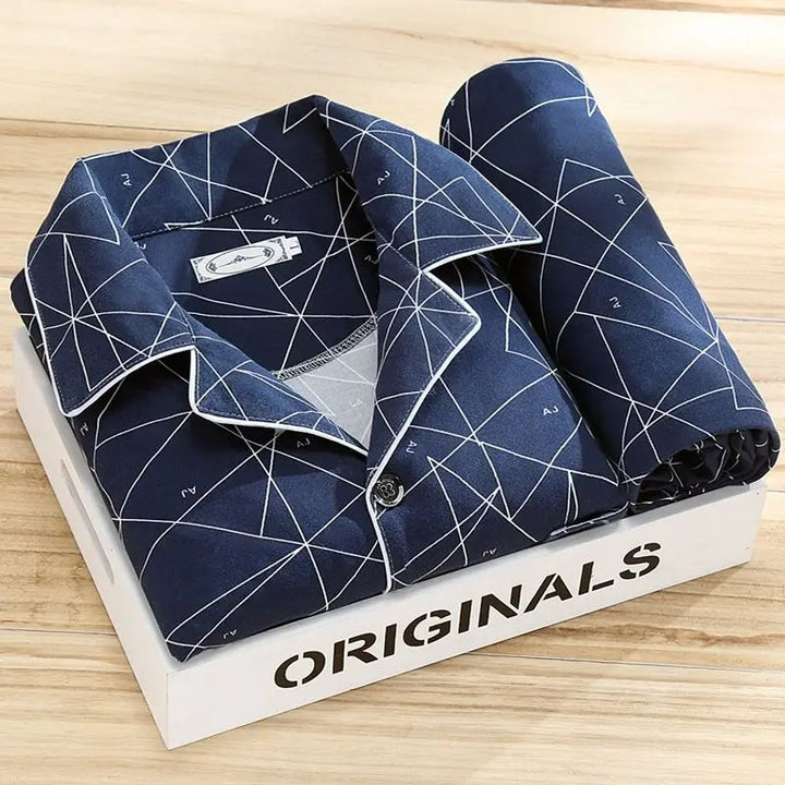 Luxury Men's Pyjama Set - Oliver-Dark Blue Triangle-L-The Livary
