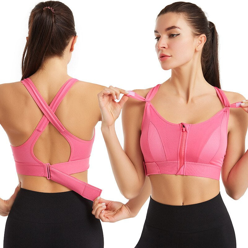 Sports bra with zip & back support – buy 1, get 1 free – Livia-Pink-S-The Livary