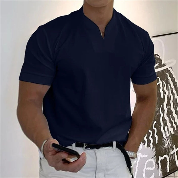 Breathable men's fitness shirt with V-neck – buy 1, get 1 free – Timo-Navy blue-M-The Livary