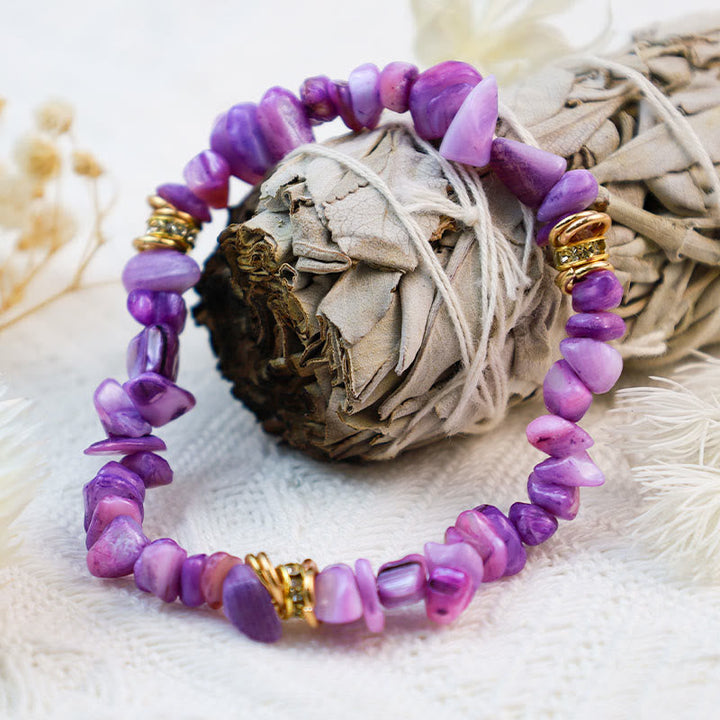 Stylish Natural Stone Crystal Beads Bracelet - Celine-Amethyst-The Livary