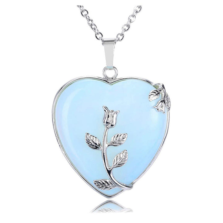 Stylish Heart-Shaped Rose Quartz Necklace - Amara-Opal-The Livary
