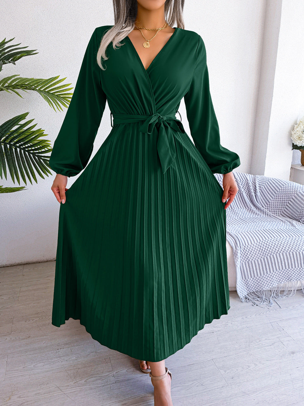 Elegant maxi dress with wrap look - Celina-Green-S-The Livary