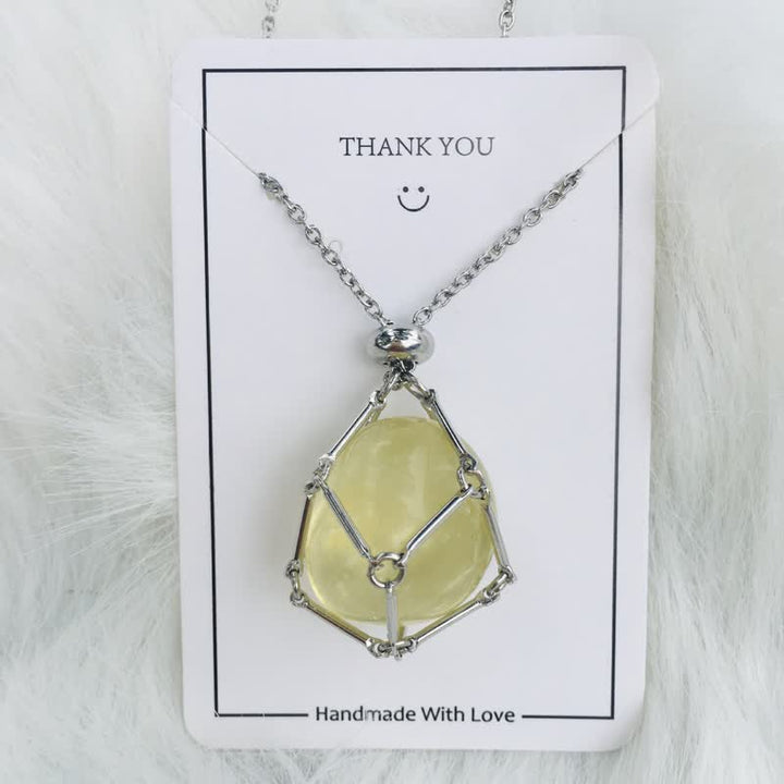 Small Natural Crystal Stone Bracelet Necklace - Iris-Citrine-Silver-The Livary