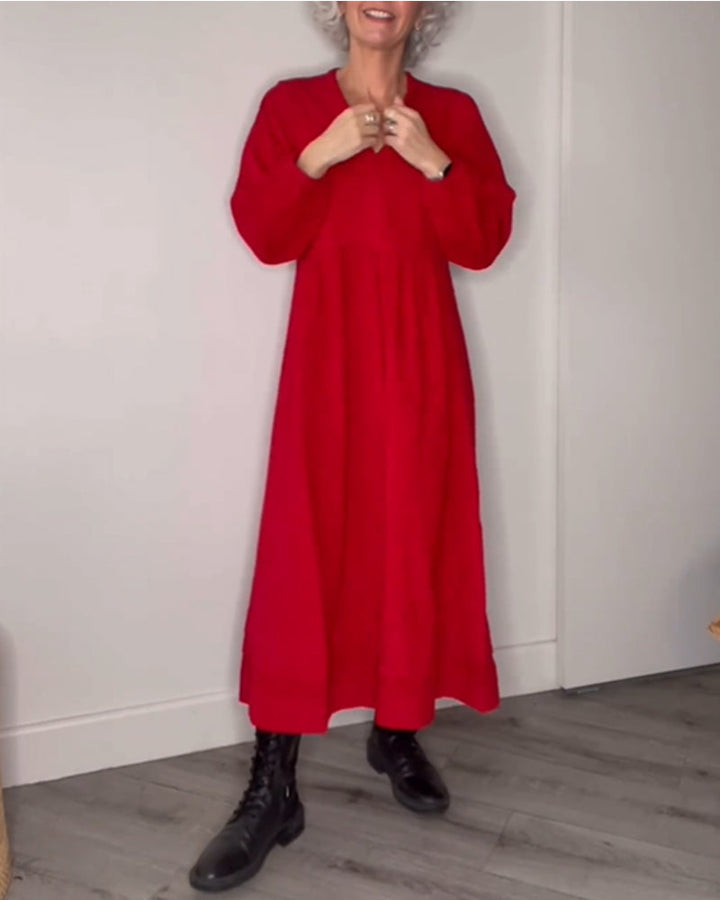 Classic Midi Dress with V-neck - Eleanor-S-The Livary