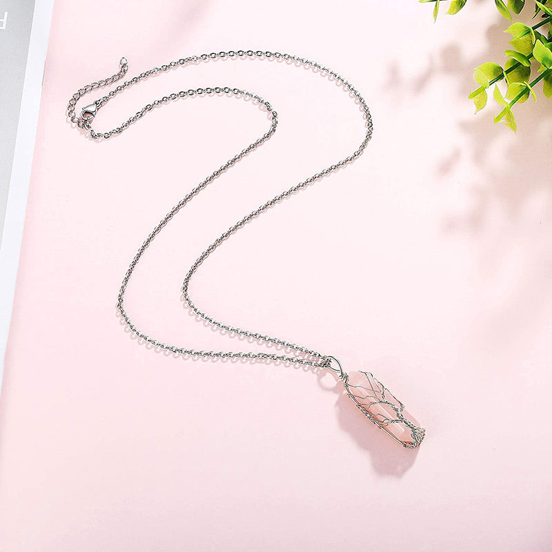 Stylish Crystal with Tree of Life Gemstone Necklace - Elara-Green Aventurine-The Livary