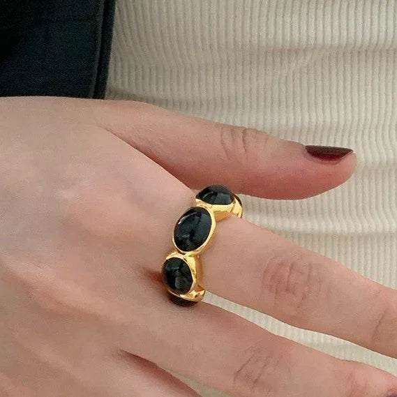 Gilded Onyx Ring - Celina-The Livary