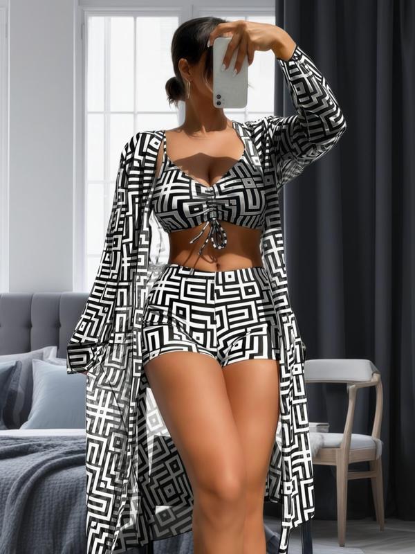 Trendy 3-piece swimsuit set – Leona-Black White-S-The Livary