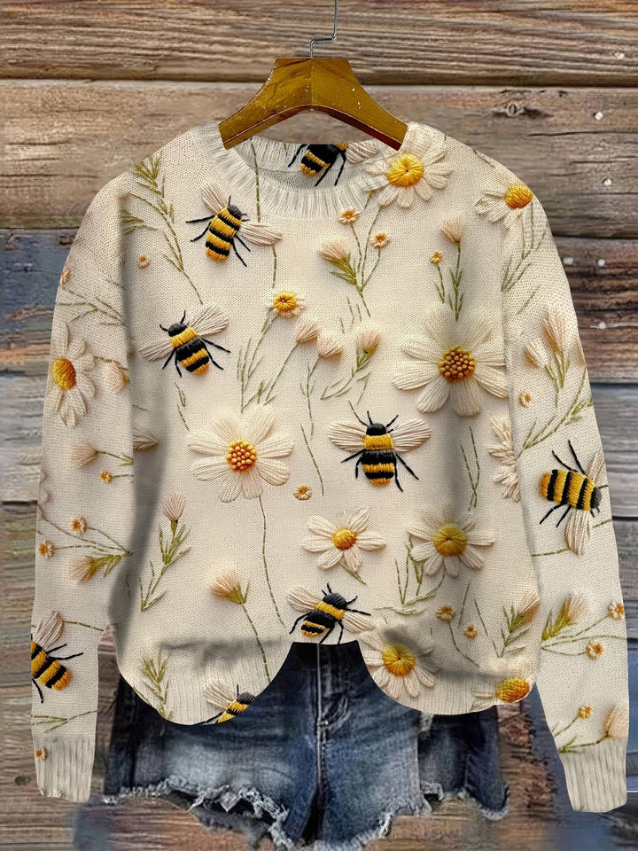 Trendy Ladies Sweater with Bee Pattern - Sophie-S-Apricot-The Livary