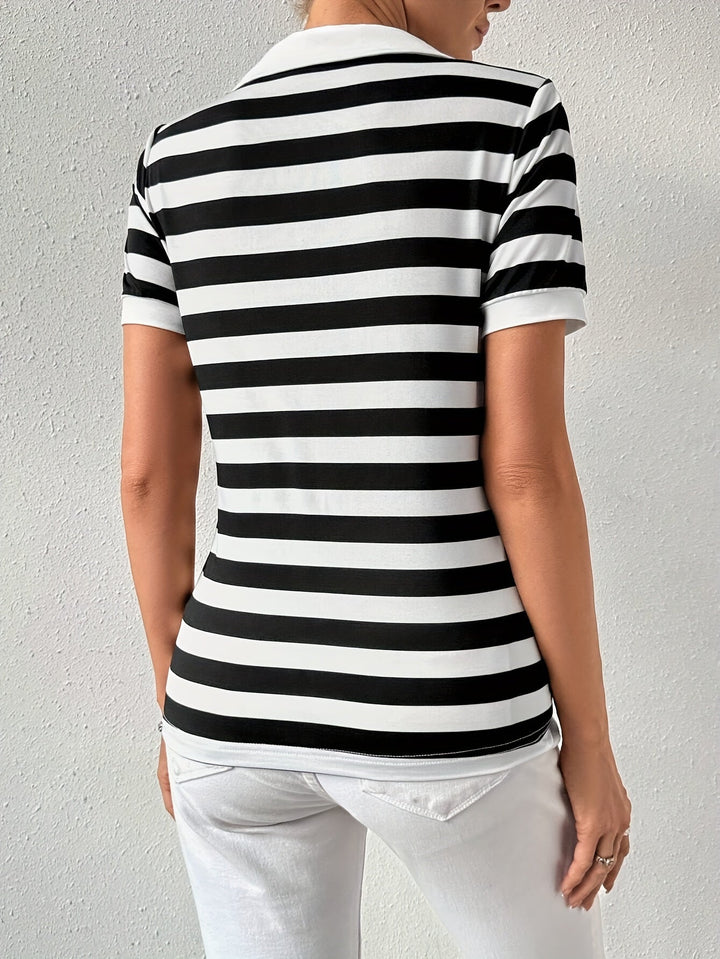 Stylish Striped Short Sleeve T-shirt for Women - Julia-S-The Livary