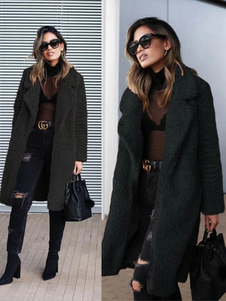 Trendy Warm Long Teddy Coat for Women - Isla-Apricot-S-The Livary