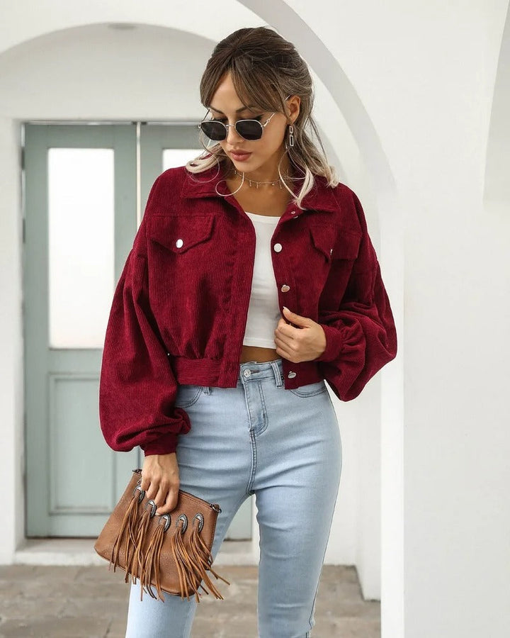 Stylish short denim jacket - Amira-Red-S-The Livary