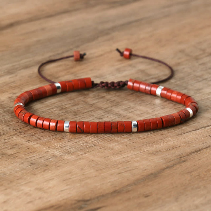 Braided Bracelet with 2.4 mm Natural Stone Rollers - Seraphina-Red jasper-The Livary