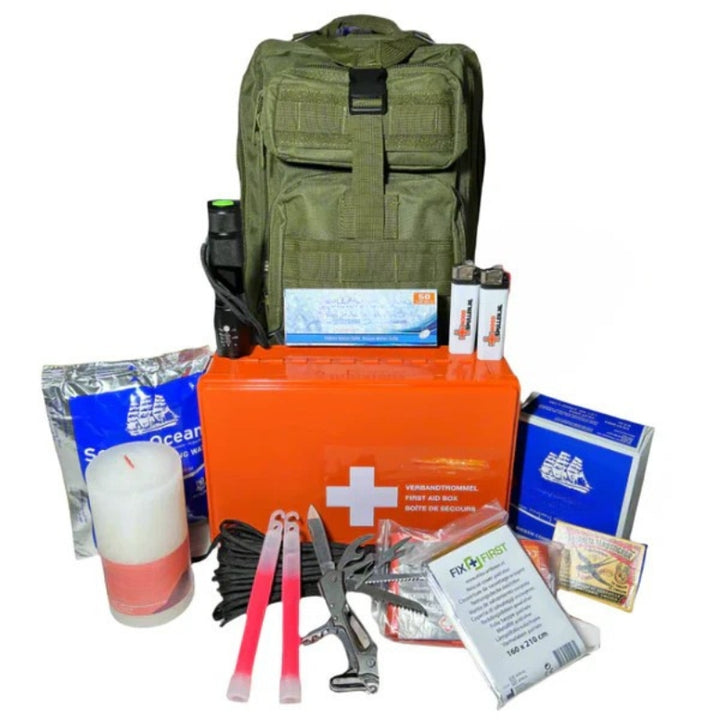 Complete Emergency Package in Tactical Backpack (20L) - CrisisKit