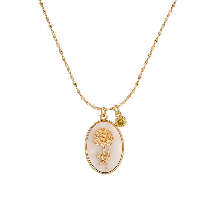 Birthstone with Birth Flowers Necklace - Aurora-November - Chrysanthemum-The Livary