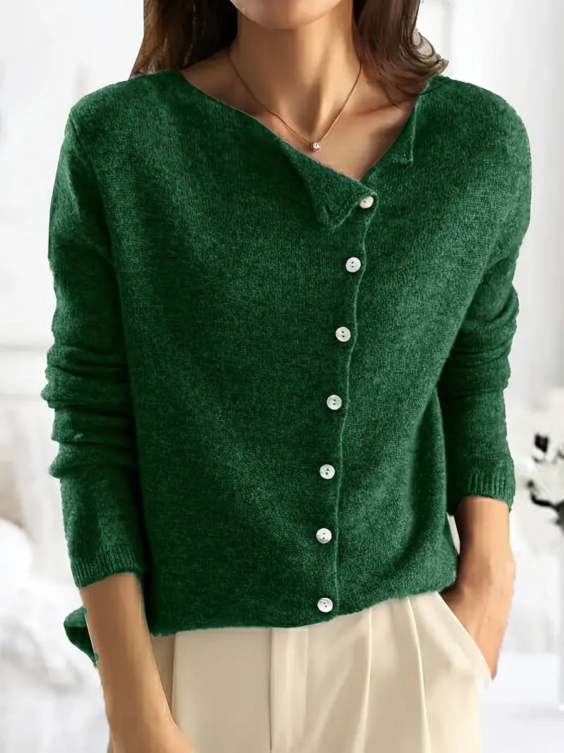 Smooth Asymmetrical Vest with Button Closure - Sienna-S-Dark green-The Livary